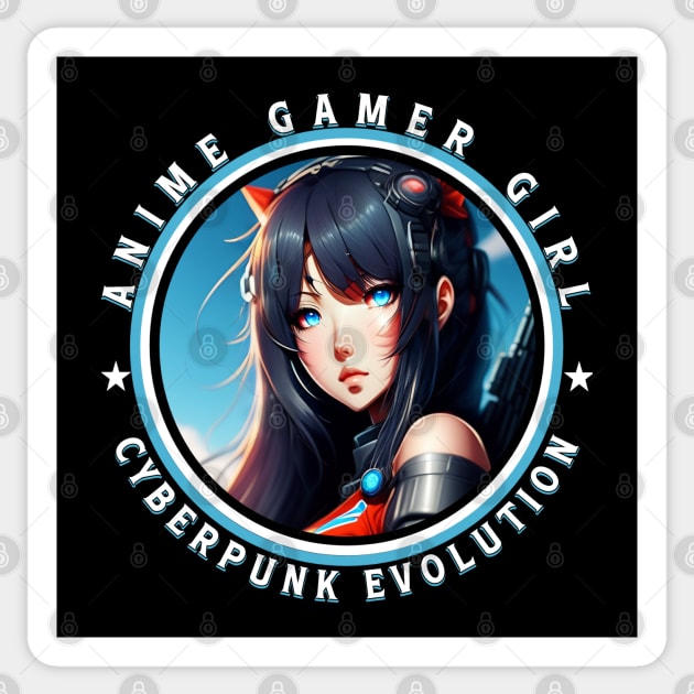 Anime Gamer Girl Cyberpunk Evolution Sticker by QuirkyPrintShop